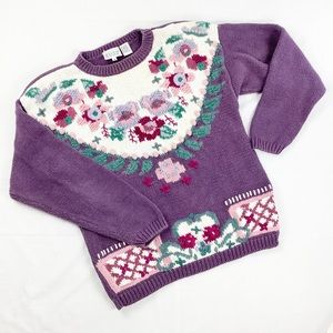 Vintage chunky knit floral sweater